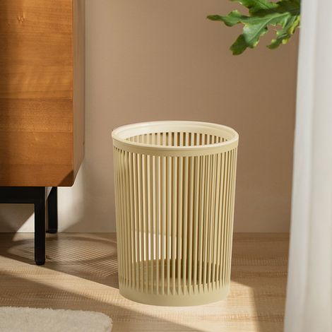 Poubelle creuse, design simple, sans couvercle, avec anneau de pression, grande capacité, convient à une utilisation à la maison et dans la salle de bain, au bureau et au salon, en tissu kaki foncé. (1/5)