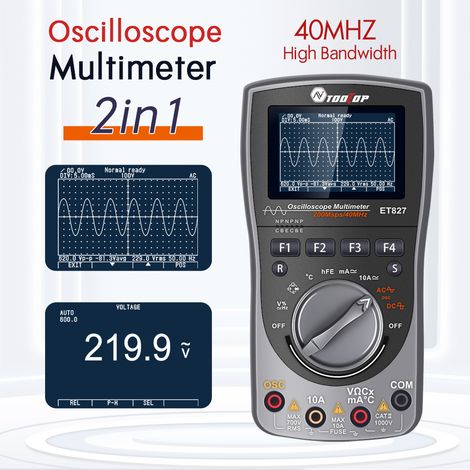 Multimetro oscilloscopio 2 in 1 con display LCD digitale, contatore portatile, larghezza di banda di 40 MHz, frequenza di campionamento di 120 MSPS, funzione di memorizzazione dati per il fai da te e (1/5)