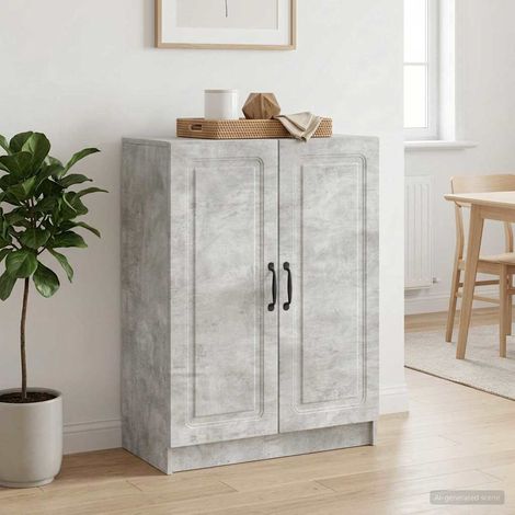 Buffet gris béton avec rangement, 2 portes pivotantes, bois d’ingénierie, 66 x 34,5 x 87 cm - PANGIVO (1/5)