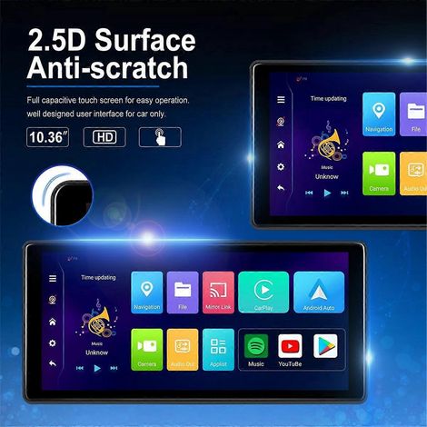 Moniteur de voiture Android 10,36 pouces, lecteur multimédia Wi-Fi 4+64 Go sans fil - Noir (1/5)