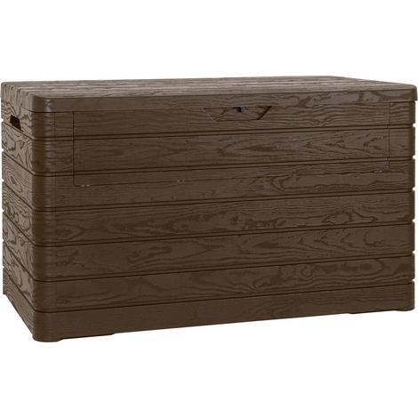 Toomax Dolomiti baule da 970L, portattrezzi 146x82x85h cm, effetto legno colore marrone, in plastica robusta, resistente ai raggi UV, dotato di foro per lucchetto, per esterni