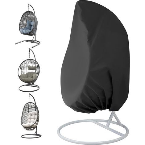Housse de Fauteuil Suspendu Jardin Rotin Osier Fauteuil Suspendu Imperméable Housse Housse de Protection pour œufs Chaise résistant à l'eau et à la poussière - 190 X115cm (Noir) (1/5)