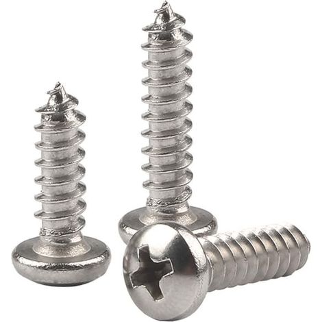 M2 x 10mm 100 Pcs Tête ronde Vis à bois Acier inoxydable 304 Vis autotaraudeuses Tête Pan Cruciformes Queue Pointue (1/5)