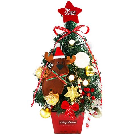 Petit sapin de Noël de bureau, accessoires pour sapin de Noël, guirlande lumineuse, décoration de comptoir.