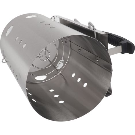 Accendicarbone portatile ed efficiente in acciaio inox a forma di camino, ideale per barbecue, campeggio e picnic. (1/5)