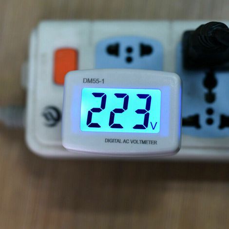 Digitales Voltmeter DM55-1 mit Buchse und blauem LCD-Display zur Wechselspannungsmessung (weißes ABS, 3,6 x 1,8 cm) (1/5)