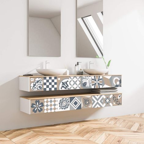 Stickers Meubles Cuisine - Sticker Mural - Carreaux de Ciment adhésif Meuble - Stickers Muraux azulejos - Sticker Carrelage adhesif Meuble Salle de Bain 15 x 15 cm - 24 pcs Carreau de Ciment adhesif (1/5)
