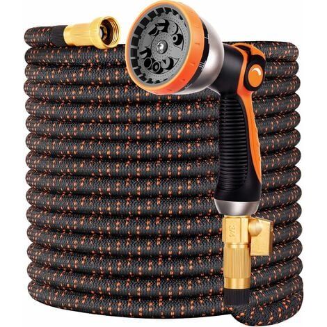 30m/100ft expandable garden hose with 10 spray patterns, fits 1/2" and 3/4" taps, solid brass fittings (1/5)