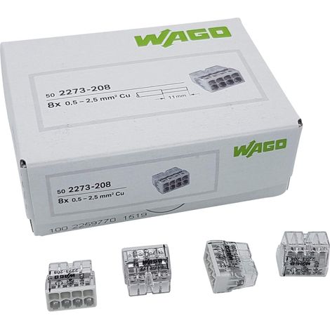 Bornes de jonction compactes - Lot de 50 - Plastique transparent - Technologie Push-in 8 pôles - Électricité domestique - 0,5 à 2,5 mm² (1/5)