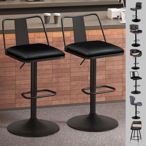 Barhocker Set 2 Stück, höhenverstellbar, drehbar, PU-Leder Schwarz (1/5)