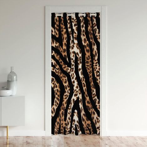 Léopard Rideau de Porte 150x203cm Guépard Géométrie Lignes de Diagramme à Barres Rideaux de Chambre Chasse Rideau Occultant Animaux Sauvages Brun Noir Rideaux Exterieur d'entrée - 150L X 203H cm (1 Pa (1/5)