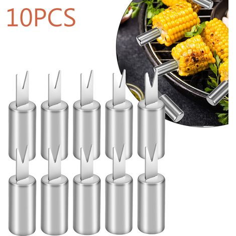 Set mit 10 Edelstahl-Maiszangen, Maiskolbenzangen, Grillgabeln und Fleischspießen