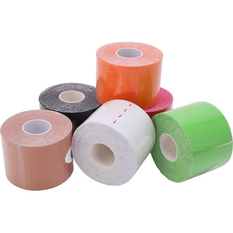 Lot de 6 bandes de kinésiologie non tissées 5cm x 5m pour sportifs, ruban musculaire adhésif pour athlètes. (1/5)