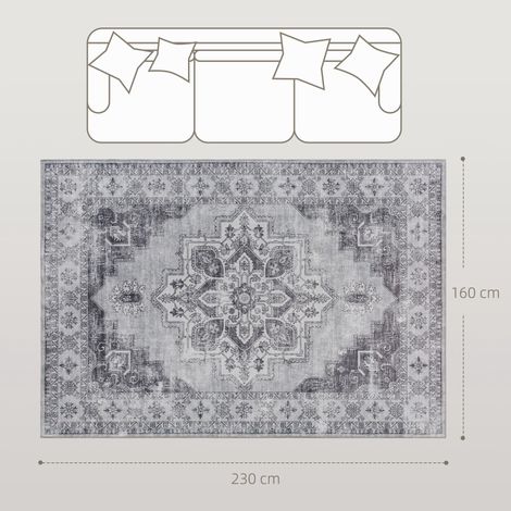 Tapis de salon lavable en machine, antidérapant, aspect flanelle, 230 x 160 cm, gris (1/5)