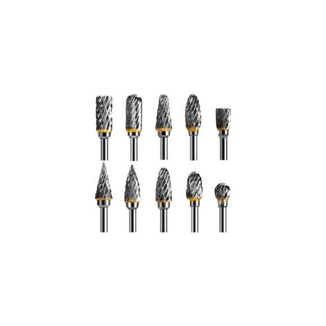 Jeu de Fraises Rotatives Acier Carbure de Tungstène Double Tranchant pour Outil rotatif, 10 pièces Tige 1/8” pour Bricolage, Sculpture sur bois, Polissage métaux, Gravure, Perçage (1/5)