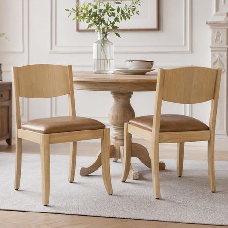 Wahson Dining Chairs Set of 2, PU Leather Upholstered Armless Wooden Kitchen Chairs for Dining Room, Living Room and Restaurant, Brown (1/5)