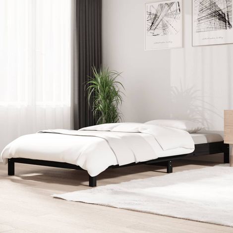 Lit Adulte - Lit empilable pour Salon,Chambre Noir 75x190 cm Bois de pin massif -FR68483 (1/5)