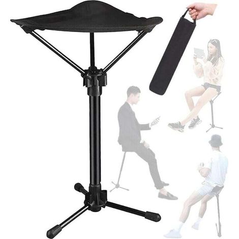 Tabouret pliant télescopique réglable - Siège trépied léger pour la pêche et le camping - Chaise portable à un pied avec réglage de la hauteur (1/4)