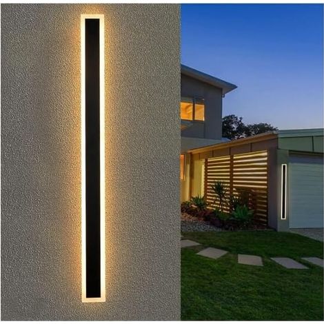 Applique murale extérieure étanche IP65 100 cm noir 3000K acrylique 21W - Luminaire mural LED pour intérieur et extérieur, projecteur de façade, éclairage moderne (1/4)