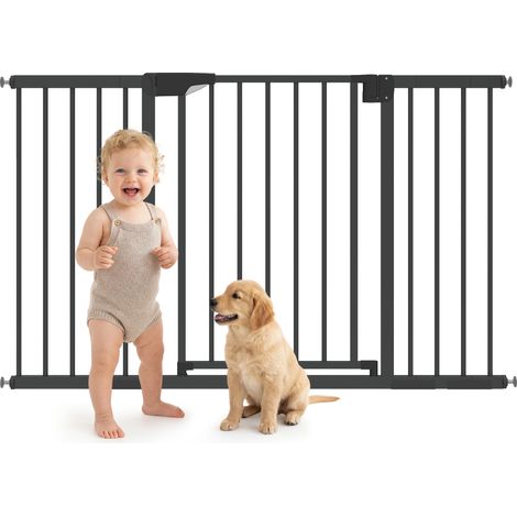 Barrière de sécurité pour chiens et bébés - PawHut - 76 à 130 cm avec extension, fixation par pression sans perçage - acier - blanc (1/5)