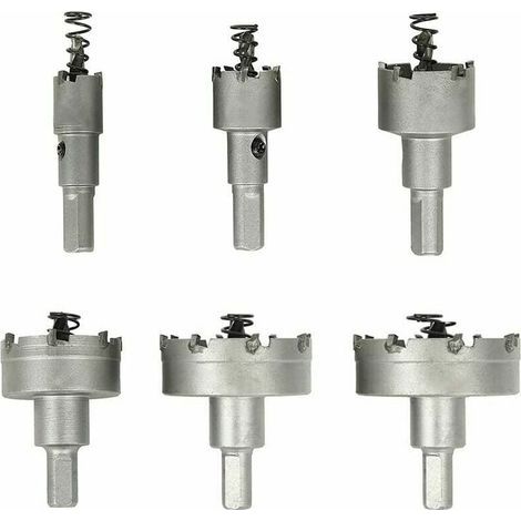 Juego de brocas de corona para metal, 6 brocas de corona de carburo, brocas de corona de acero inoxidable, para aluminio, acero, hierro, cobre, madera, 16 mm 22 mm 30 mm 40 mm 50 mm 60 (1/4)