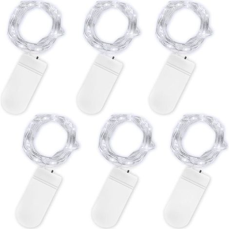Guirlande Lumineuse à Piles, Lot de 6 Pièce Fée Chaîne Lumières 2m 20 LEDs Guirlande en Cuivre Étanche pour Décoration Anniversaire, Fête, Mariage, Noël, Pelouse (Blanc froid) [Classe énergétique A] (1/5)