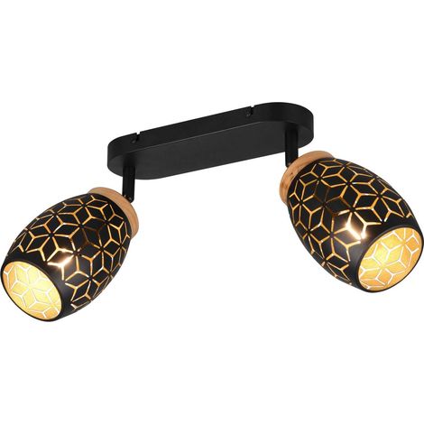 Barra 2 luci, metallo, nero e legno, L 28 cm, Bidar (1/5)