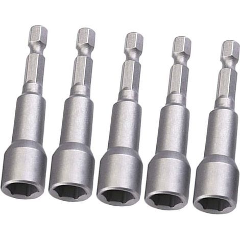 5 Pcs Embout Visseuse Aimanté, 8 mm 1/4'' Hexagonale Embout Visseuse avec Rainure de Changement Rapide pour Perceuse à Main électrique/Perceuse Lithium/Tournevis Pneumatique a Choc (1/5)