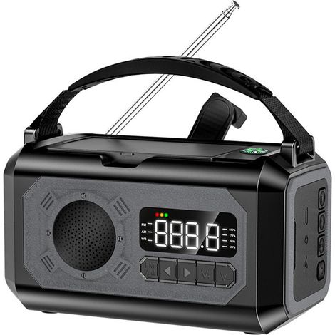 Radio météo portable à manivelle et solaire avec alerte NOAA, lampe torche, chargeur 12 000 mAh, AM/FM/WB, SOS, boussole (noir) (1/5)