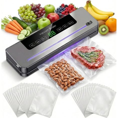 Machine d'emballage sous vide alimentaire Machine d'emballage sous vide automatique 6 en 1 à un bouton, deux modes (sec et humide), minuterie numérique, machine compacte avec coupe-produits intégré, (1/5)