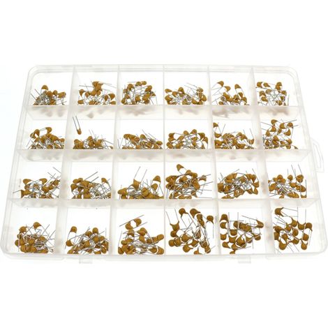 Kit d'assortiment de 480 condensateurs céramiques 50 V, 24 valeurs différentes (de 10 pF à 10 µF), avec boîte de rangement, pour l'électronique de loisir, l'audio-vidéo et la réparation automobile. (1/5)