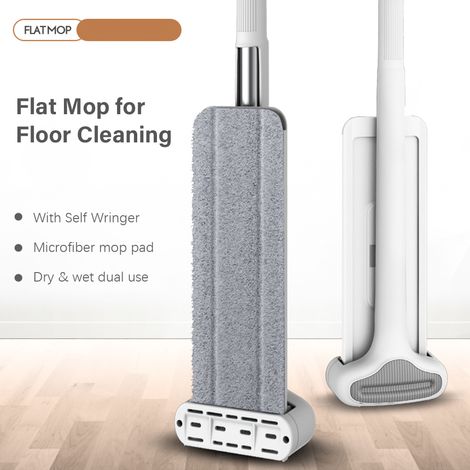 Balai de sol en microfibre, nettoyage à sec et humide avec essoreuse automatique et 5 tampons lavables à plat pour la maison, la cuisine, la salle de bain, rotatif à 360 °, sans lavage des mains (1/5)