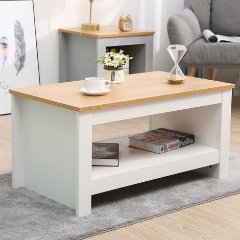 FURNITURE HMD Coffee Table with Storage Shelf Living Room Furniture,White (1/5)