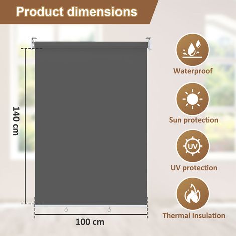 Wolketon 2X Tenda verticale Tenda da esterno per balcone Tenda a rullo Schermo retrattile da esterno Protezione solare 100x140CM Antracite
