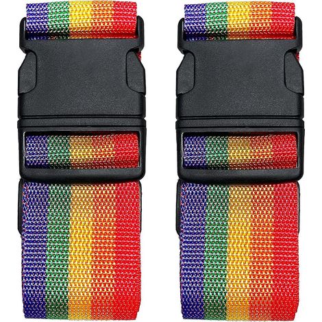 lot De 2 Sangles Bagages (arc-en-ciel, 5 X 2,2 M), Sangles Bagages Rglables, Couleurs Vives, Sangles De Voyage Avec Boucle Dgagement Rapide. (1/5)