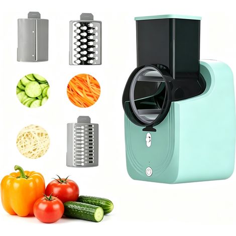 Coupe-légumes multifonctionnel 50W, Râpe à Légumes Électrique avec 3 Lames, Facile à utiliser, pour tranches lanières etc, Vert (1/5)