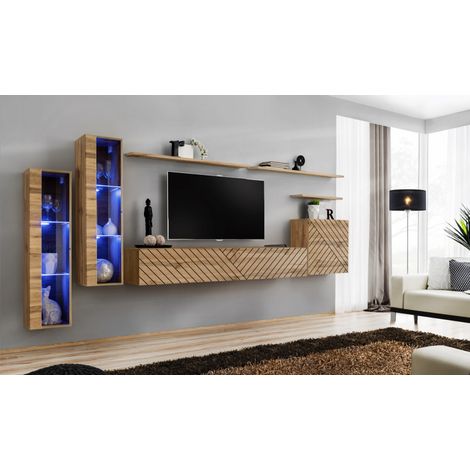 Ensemble de 7 meubles muraux "Switch XI" pour TV en bois - Beige - L 330 x H 160 x P 40 cm - Livraison gratuite