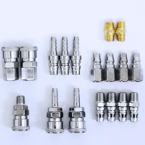 Lot de 18 raccords pour compresseur d'air - Raccord rapide - Raccords pneumatiques - Coupleur de tuyau d'air à connexion rapide