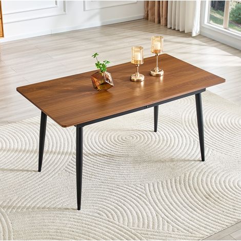 Tavolo da pranzo rettangolare 190.5x80x76.2 cm, stile industriale, piano effetto legno, gambe in metallo, noce (1/5)