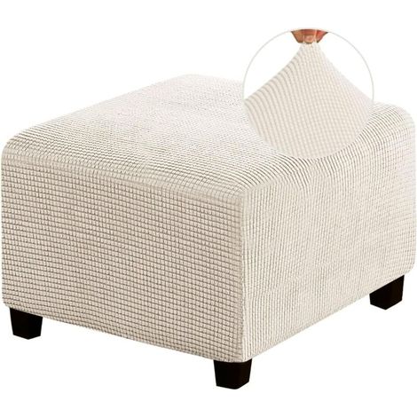 Housse de repose-pieds élastique, housse carrée, idéale pour les repose-pieds de salon. Housse de repose-pieds élastique en jacquard épais à carreaux, fond élastique (taille moyenne, beige biscotti). (1/5)