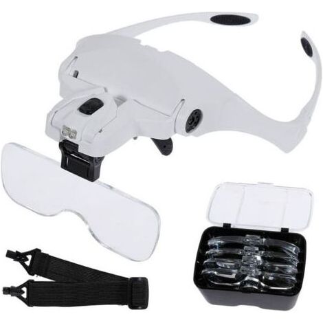 Lunette de Loupe 2 Lumières LED 5 Lentilles Lunettes Grossissantes Ajustable,Interchangeable,1.0X,1.5X,2.0X,2.5X,3.5X Tissu Nettoyage Pour Travaux,Réparations Electronique,Artisanat,Lecture (1/5)