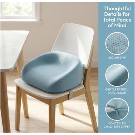 Coussin rehausseur de siège pour enfant, lavable et démontable, hauteur réglable de 6 à 8 cm, couleur bleue, pour chaise (1/5)