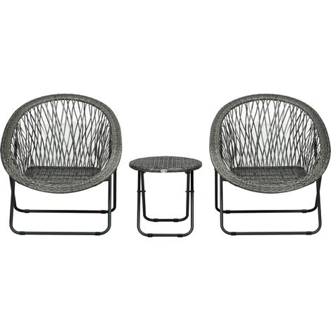 Klappbare Gartengarnitur Balkonset mit Couchtisch & 2 Stühlen, inkl. Kissen, Stahl grau für Terrasse & Garten