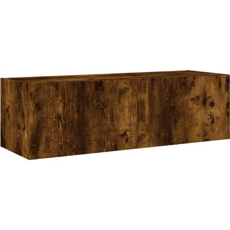 Mueble TV multimedia estante para televisión buffet para televisión comedor salón dormitorio suspendido con luces LED roble ahumado 100 x 35 x 31 cm marrón 020027971