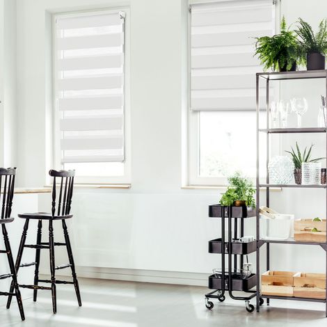 Lote de 2 estores enrollables cebra día/noche An.55 x Al. máx 170 cm blanco
