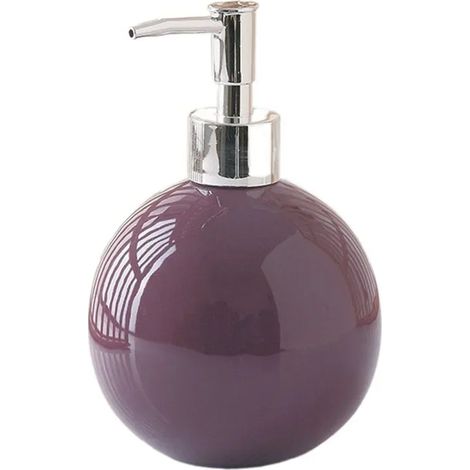 Flacon de savon liquide portable en céramique (violet), rechargeable et réutilisable, pour salle de bain. Récipient rond et étanche. (1/5)