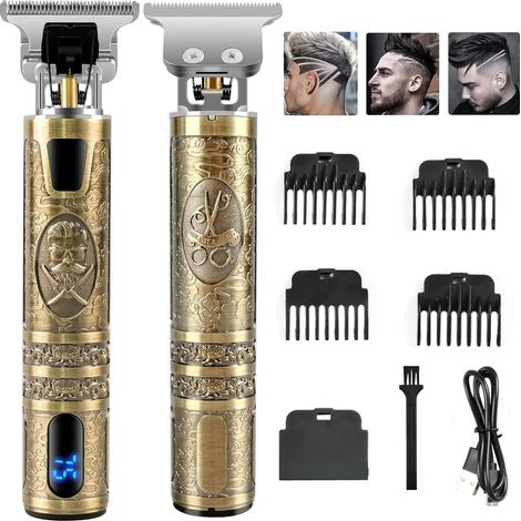 Tondeuse Cheveux Hommes, Professionnelle Barbe et Cheveux, Rechargeable Rasoir Electriques, Sans Fil à écran LCD pour les Enfants la Famille Bronze - (1/5)