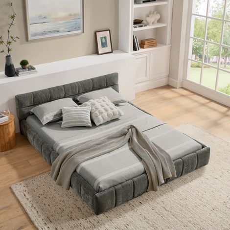 letto matrimoniale 140x200 imbottito chenille grigio HAVRYA (1/5)