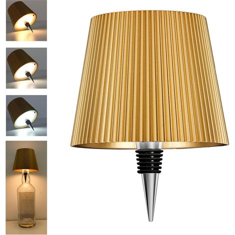 Lampe LED décorative dorée, Rechargeable USB-C, Sans fil, IP54, 3 températures réglables, pour récipient en verre à goulot standard (sans marque), Table, Balcon, Terrasse, Camping (1/5)