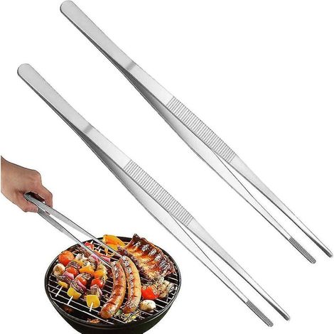Set aus 2 Küchenzangen 30 cm (12 Zoll), lange Lebensmittelzangen mit präzise gezahnten Spitzen zum Kochen, Reparieren und für Meeresfrüchte. (1/5)
